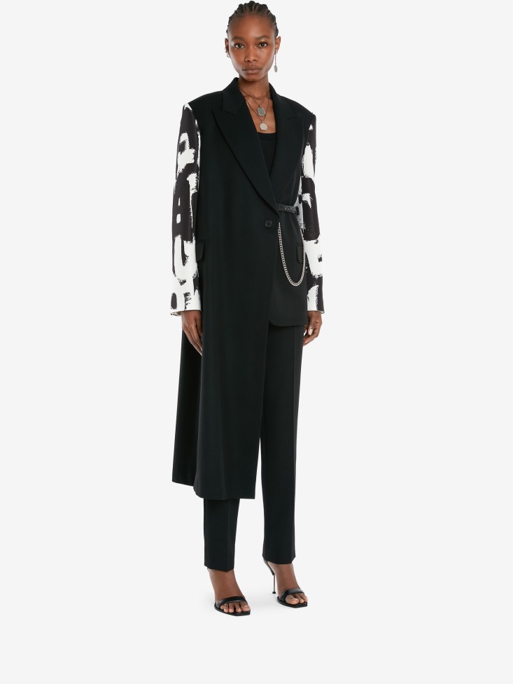 Women's in Graffiti Sleeve Drape Jacket Fashion Alexander McQueen Black