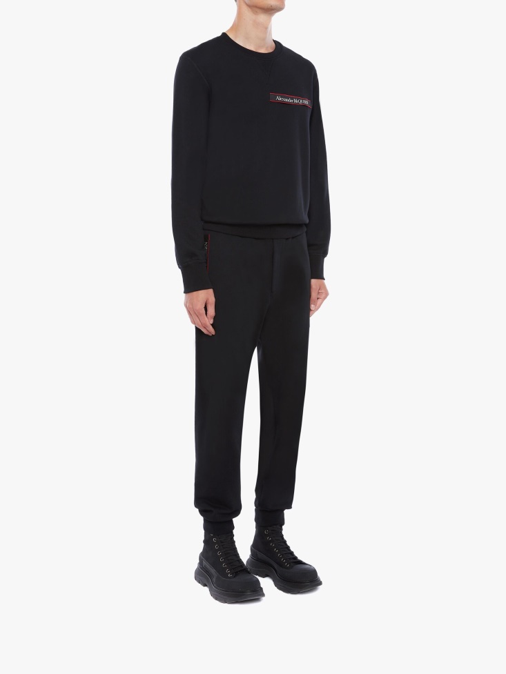 Fashion Alexander McQueen Black Men's Selvedge Logo Tape Detail Joggers