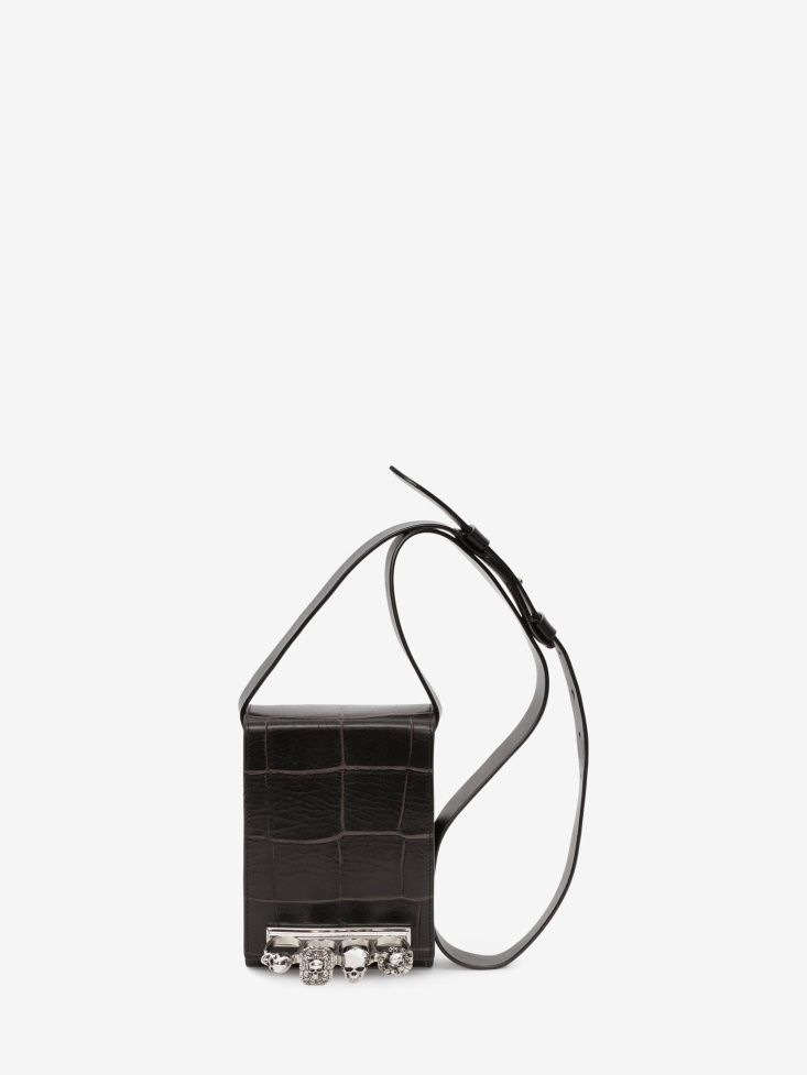 Men's Four Ring Small Messenger Bag Black Fashion Alexander McQueen