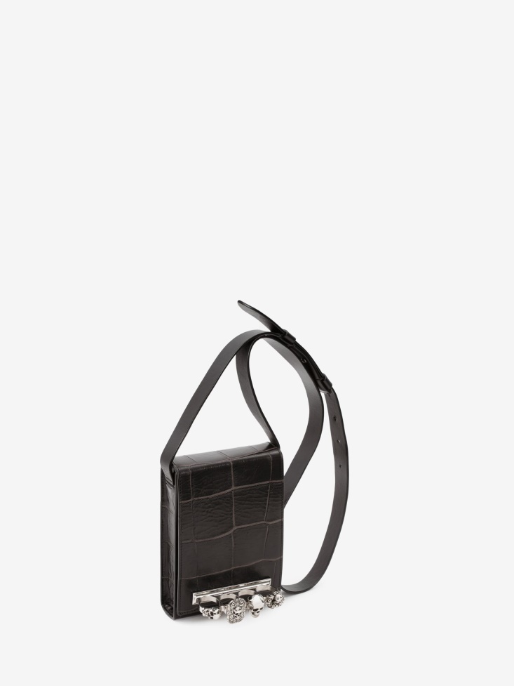 Men's Four Ring Small Messenger Bag Black Fashion Alexander McQueen
