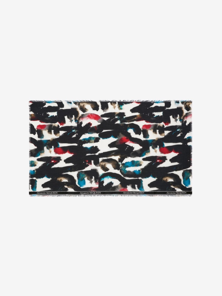 Ivory/Multicolour Men's Selvedge Tape Watercolour Graffiti Stole Fashion Alexander McQueen