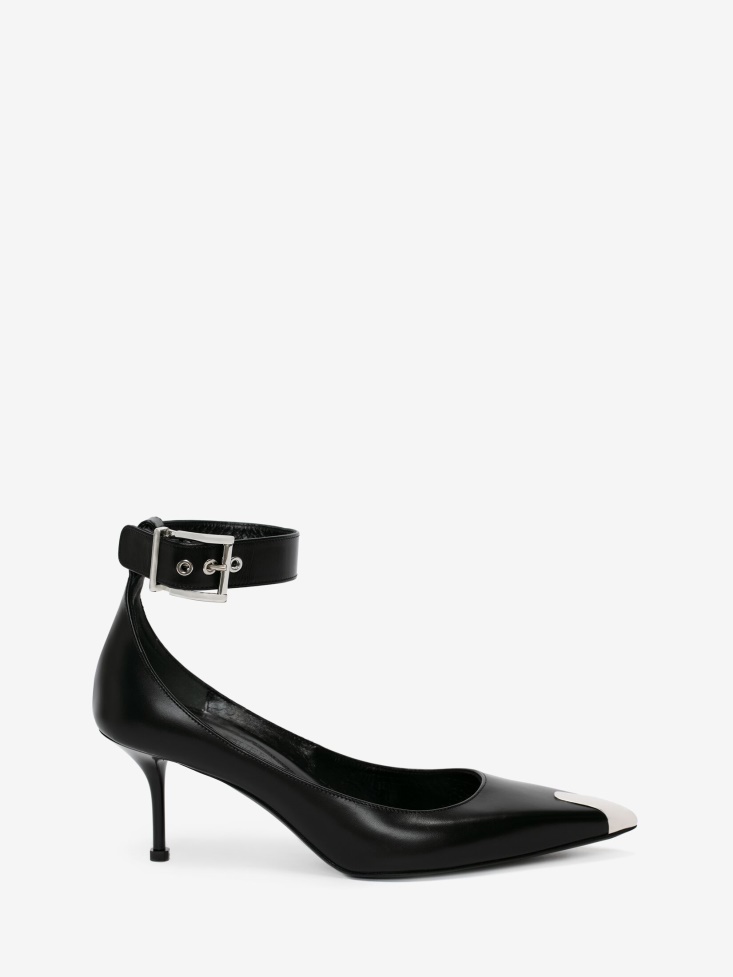 Black/Silver Fashion Alexander McQueen Women's Punk Ankle Strap Pump