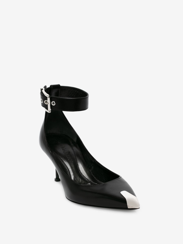 Black/Silver Fashion Alexander McQueen Women's Punk Ankle Strap Pump