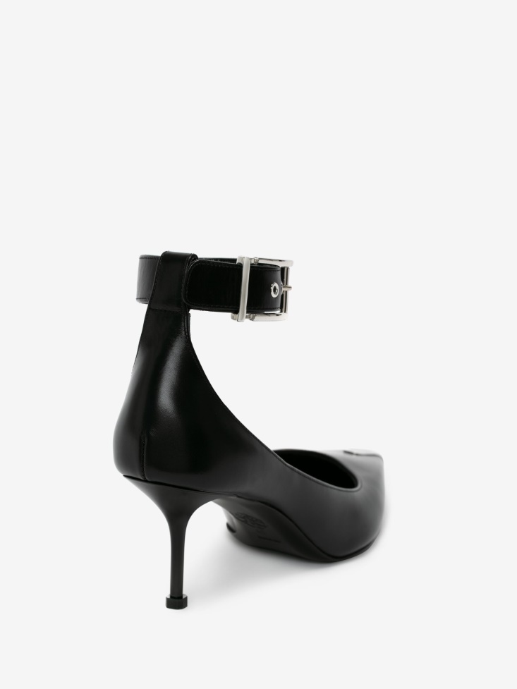 Black/Silver Fashion Alexander McQueen Women's Punk Ankle Strap Pump