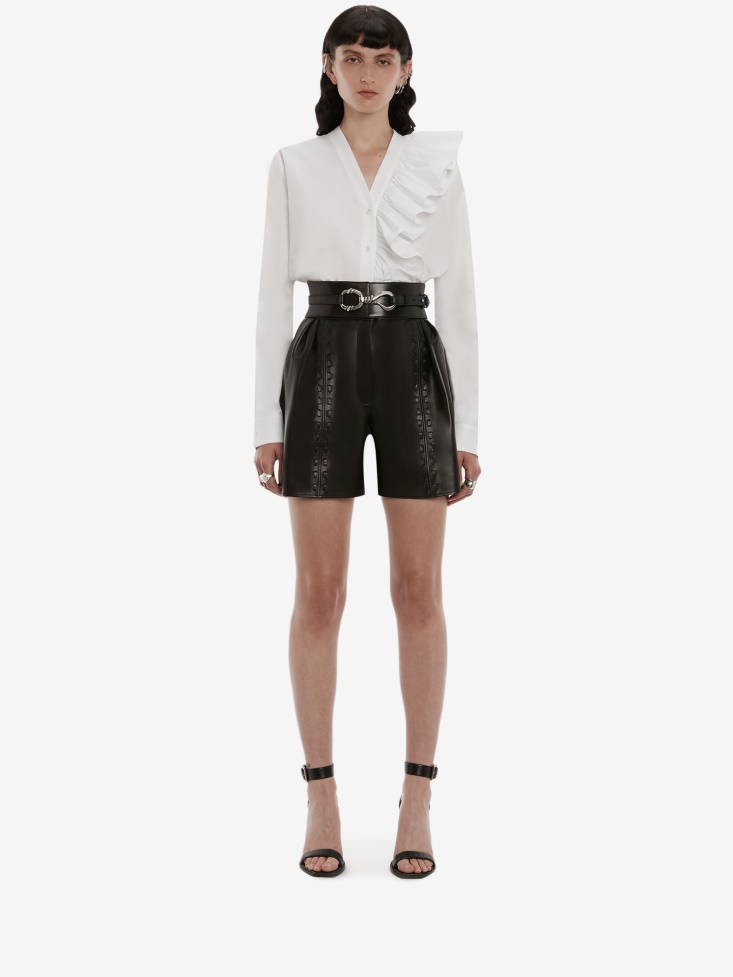Women's Couture Stitch Leather Shorts Fashion Alexander McQueen Black