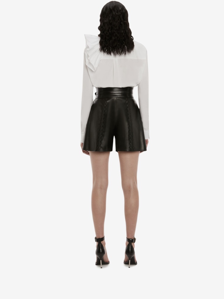 Women's Couture Stitch Leather Shorts Fashion Alexander McQueen Black