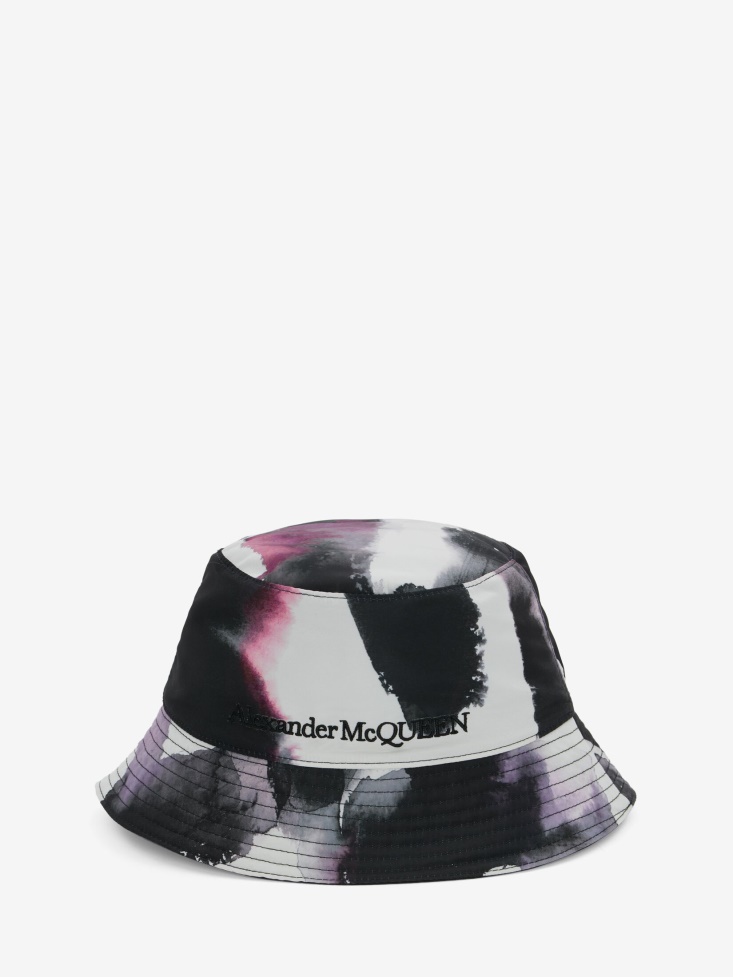 Fashion Alexander McQueen Black/Multicolour Women's Watercolour Graffiti Seal Logo Reversible Bucket Hat