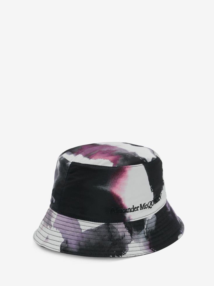 Fashion Alexander McQueen Black/Multicolour Women's Watercolour Graffiti Seal Logo Reversible Bucket Hat