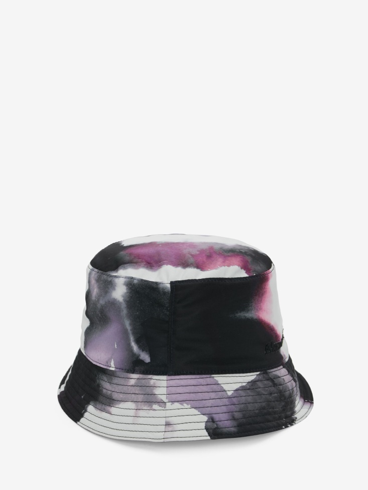 Fashion Alexander McQueen Black/Multicolour Women's Watercolour Graffiti Seal Logo Reversible Bucket Hat