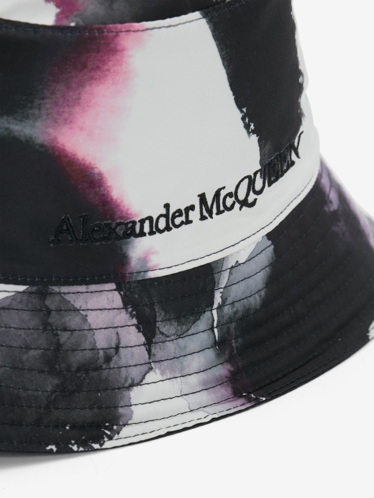 Fashion Alexander McQueen Black/Multicolour Women's Watercolour Graffiti Seal Logo Reversible Bucket Hat