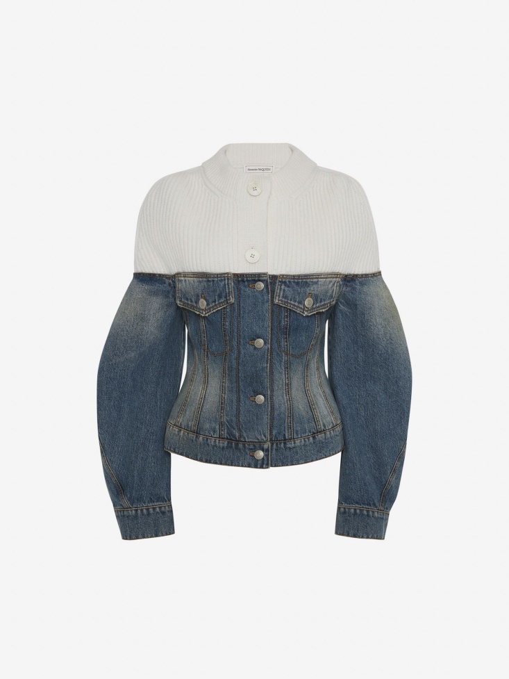 Blue/Ivory Fashion Alexander McQueen Women's Hybrid Denim Jacket