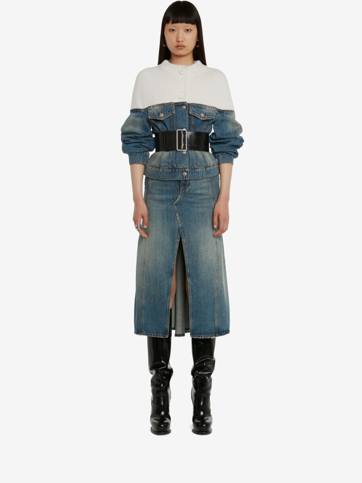 Blue/Ivory Fashion Alexander McQueen Women's Hybrid Denim Jacket