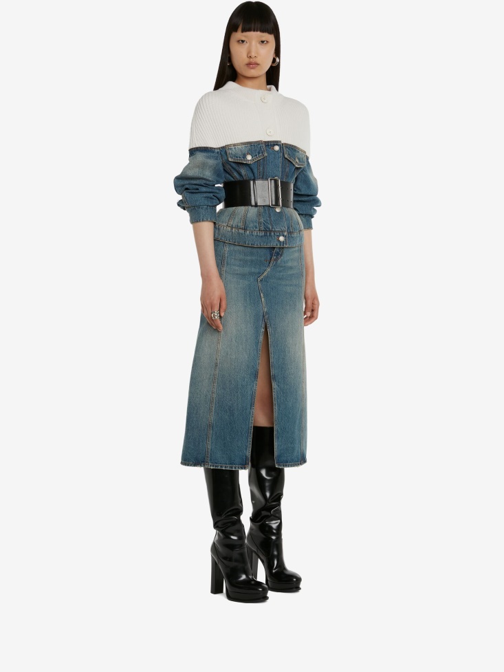 Blue/Ivory Fashion Alexander McQueen Women's Hybrid Denim Jacket
