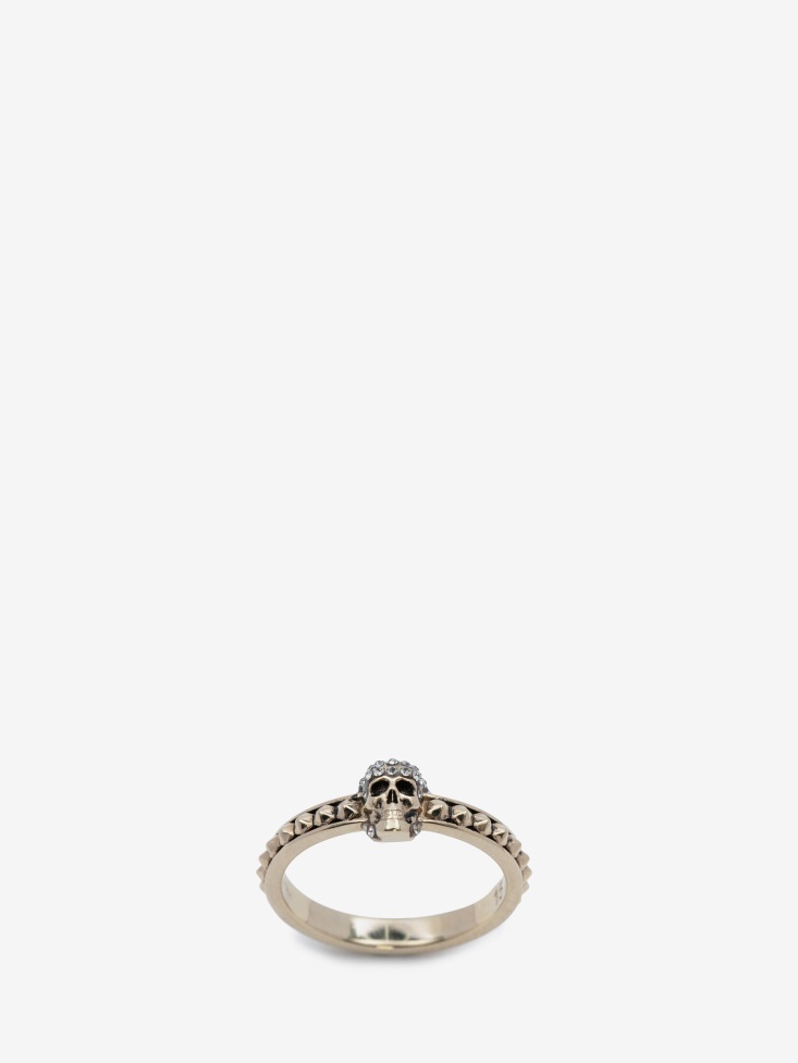 Fashion Alexander McQueen Pale Gold Women's Pave Skull Ring