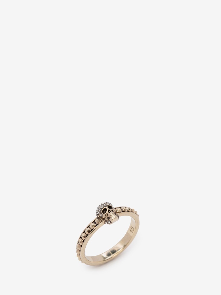 Fashion Alexander McQueen Pale Gold Women's Pave Skull Ring