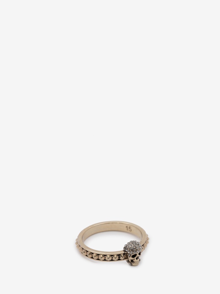 Fashion Alexander McQueen Pale Gold Women's Pave Skull Ring