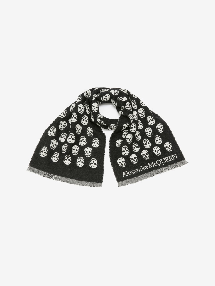 Men's Reversible Skull Scarf Black/Ivory Fashion Alexander McQueen