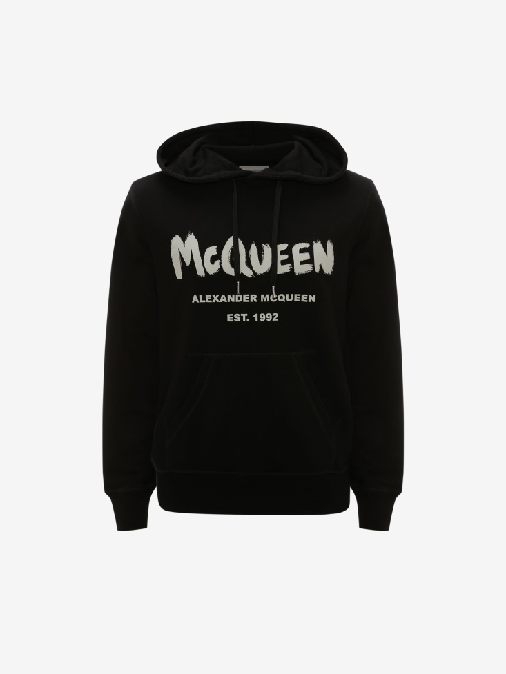 Men's in Graffiti Hooded Sweatshirt Fashion Alexander McQueen Black/Ivory