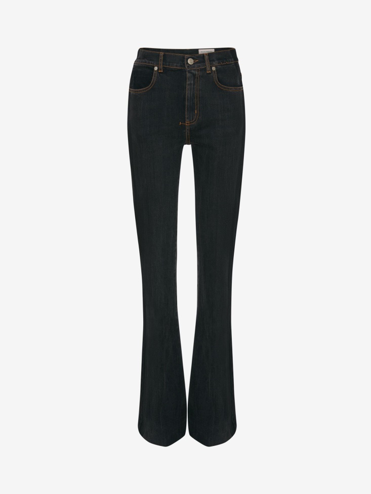 Women's Stretch Bootcut Denim Trousers Fashion Alexander McQueen Stone Washed Black