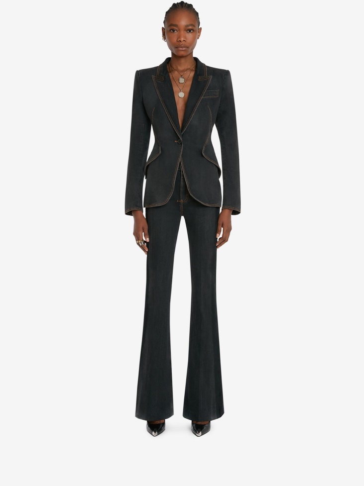 Women's Stretch Bootcut Denim Trousers Fashion Alexander McQueen Stone Washed Black