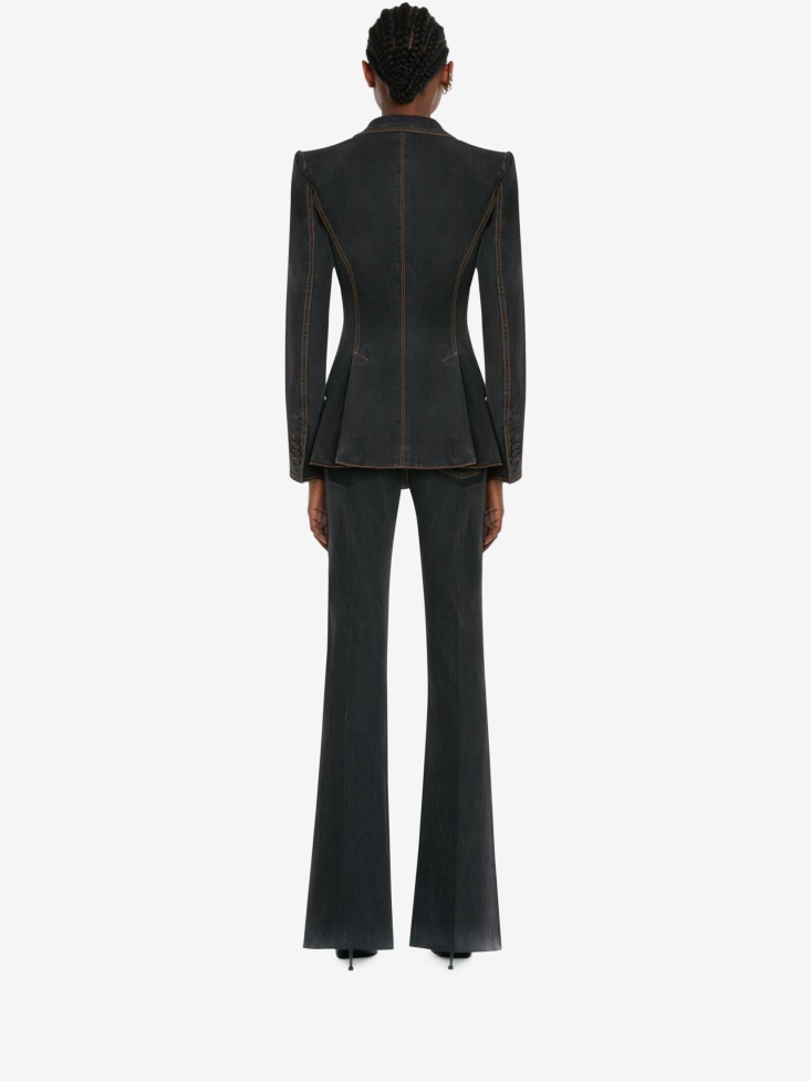 Women's Stretch Bootcut Denim Trousers Fashion Alexander McQueen Stone Washed Black