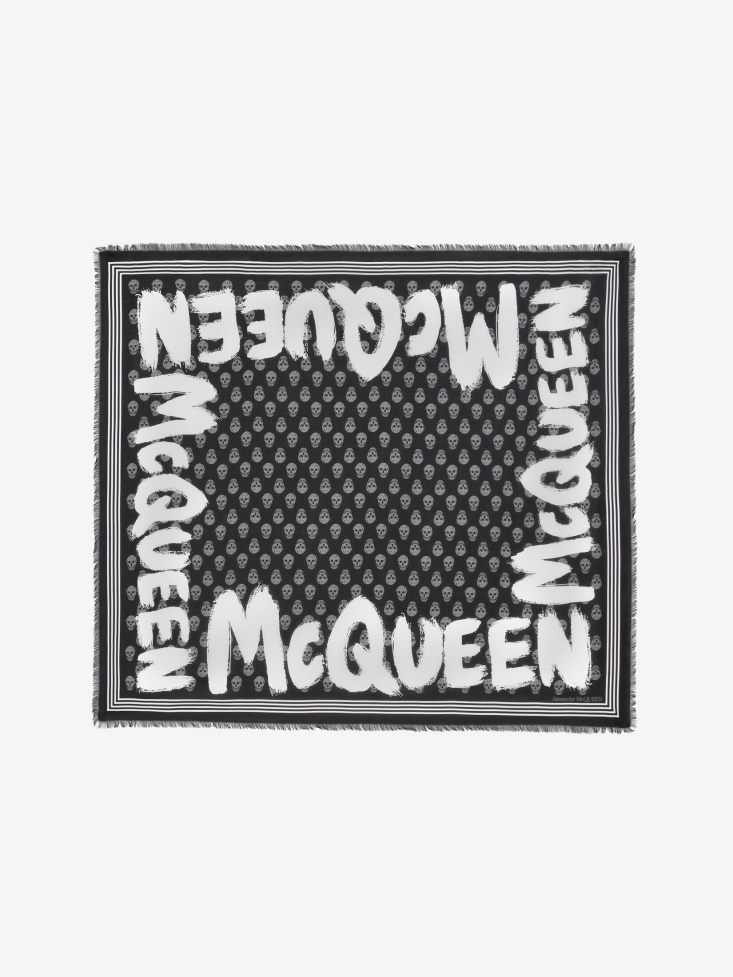 Fashion Alexander McQueen Black/Ivory Women's in Graffiti Biker Foulard
