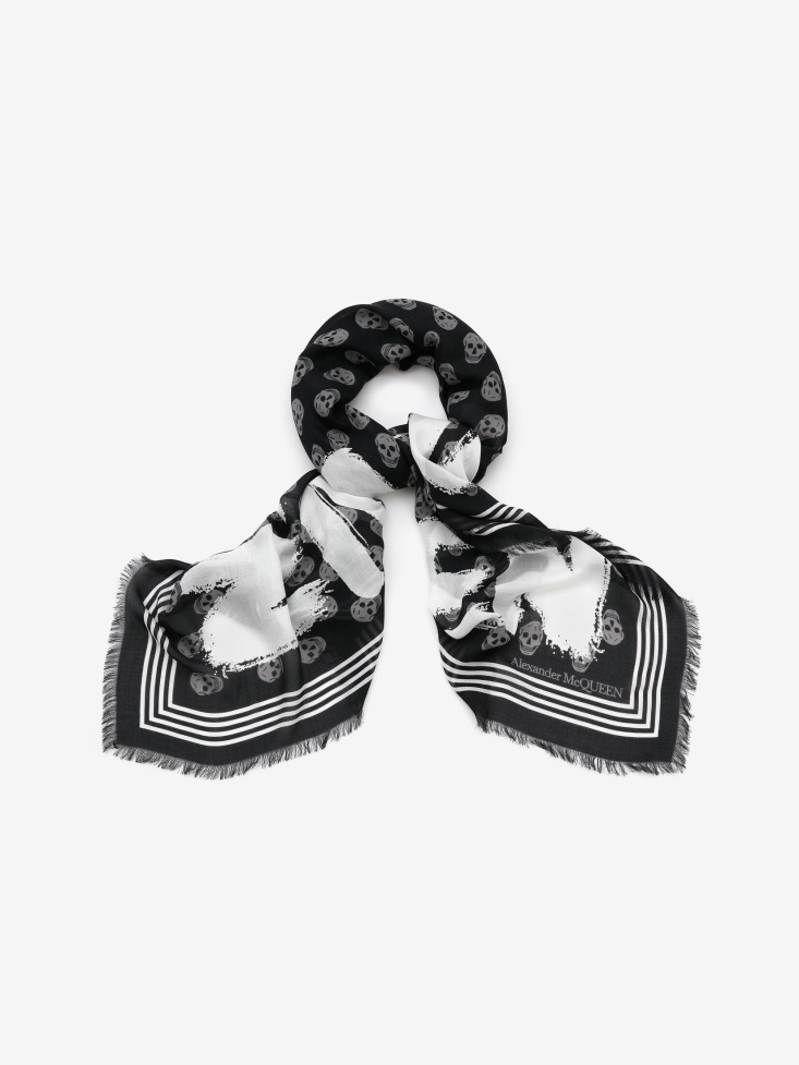 Fashion Alexander McQueen Black/Ivory Women's in Graffiti Biker Foulard