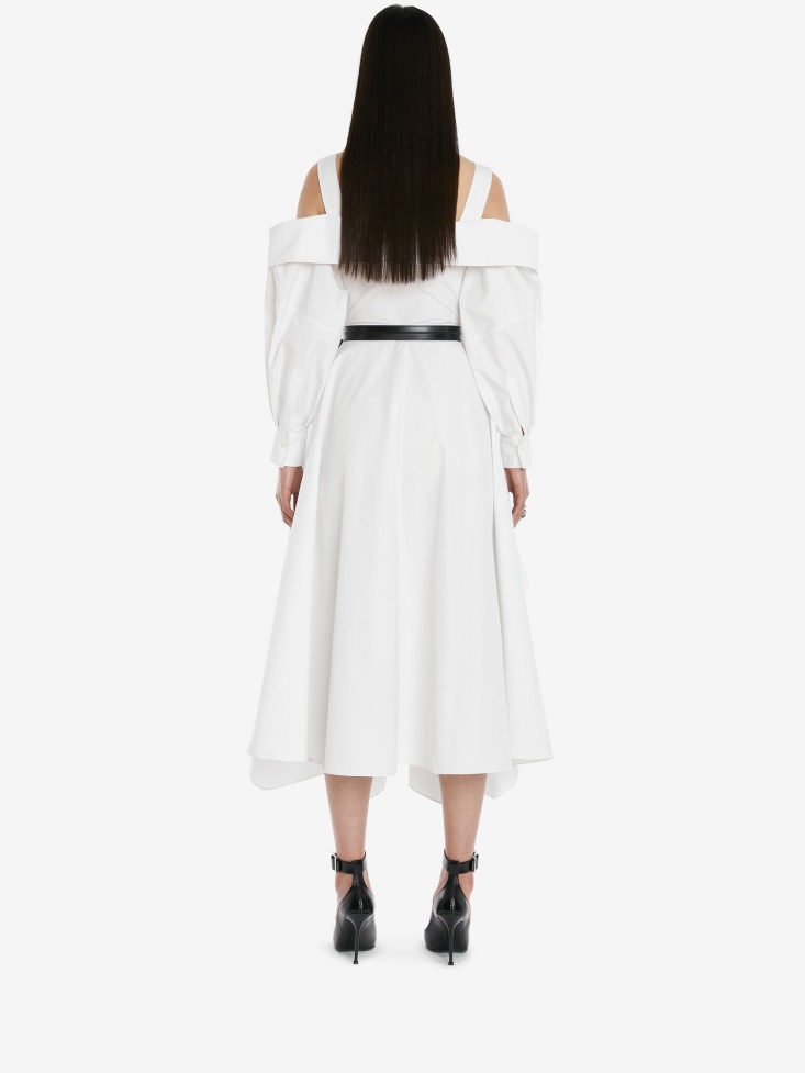Fashion Alexander McQueen Women's Cotton Poplin Deconstructed Shirt Dress Optical White