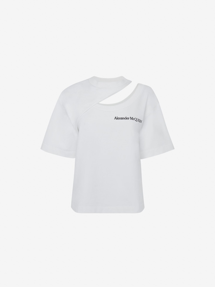 Women's Slashed T-Shirt Fashion Alexander McQueen Optical White
