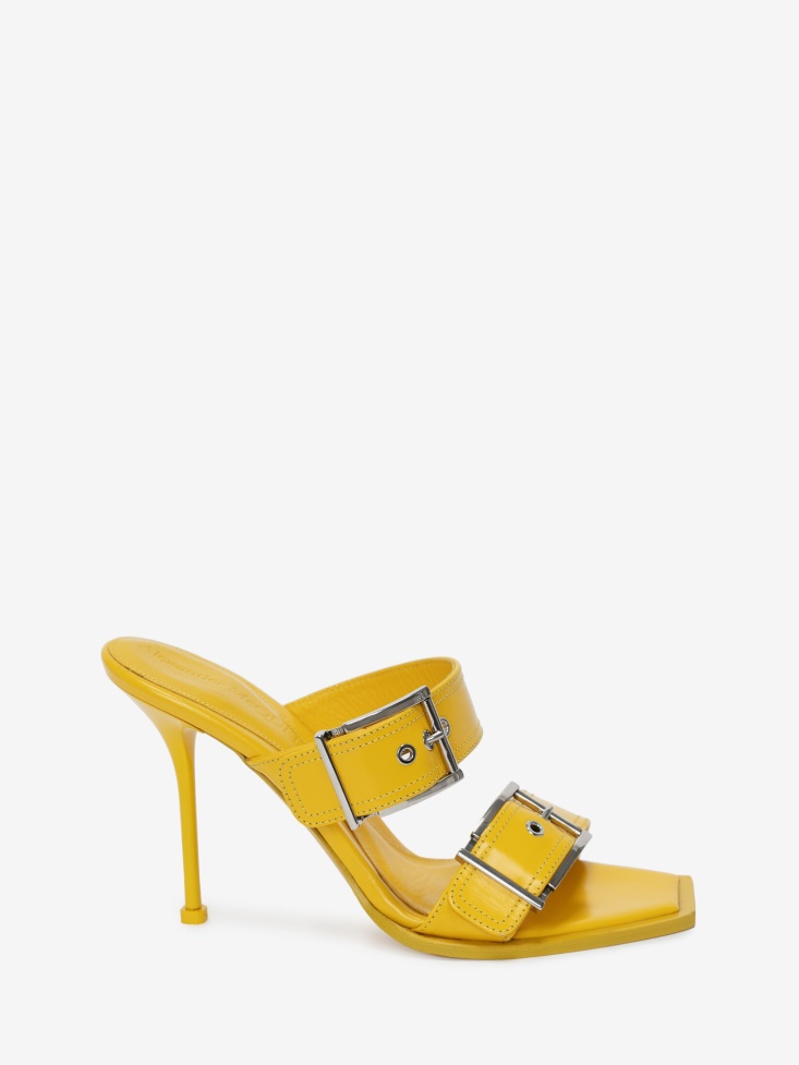 Fashion Alexander McQueen Pop Yellow Women's Double Buckle Punk Mule
