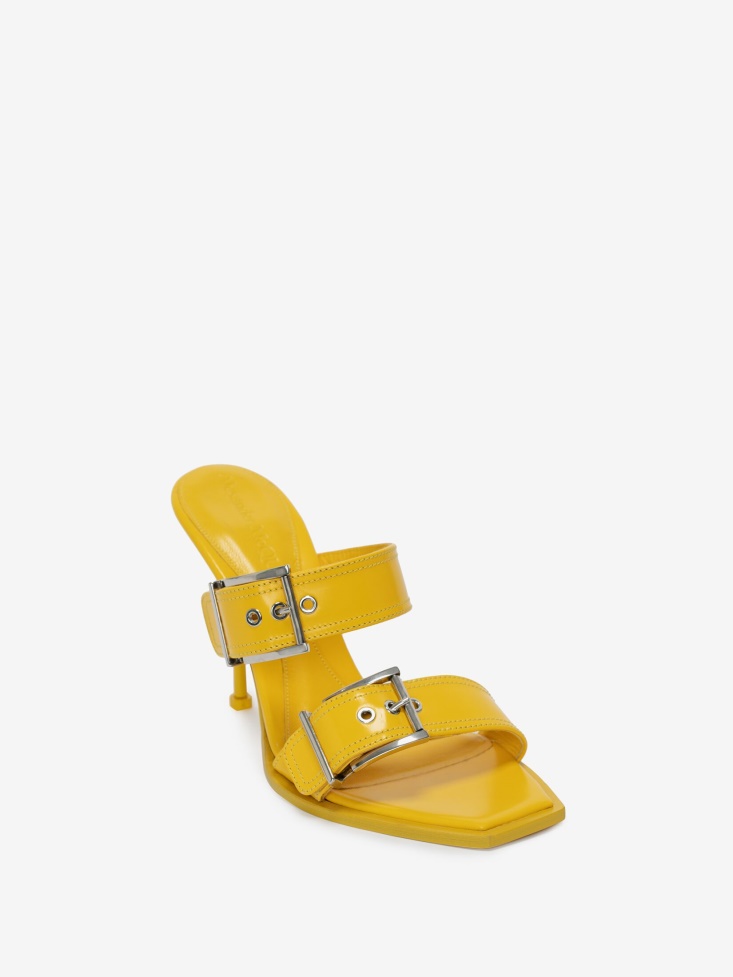 Fashion Alexander McQueen Pop Yellow Women's Double Buckle Punk Mule