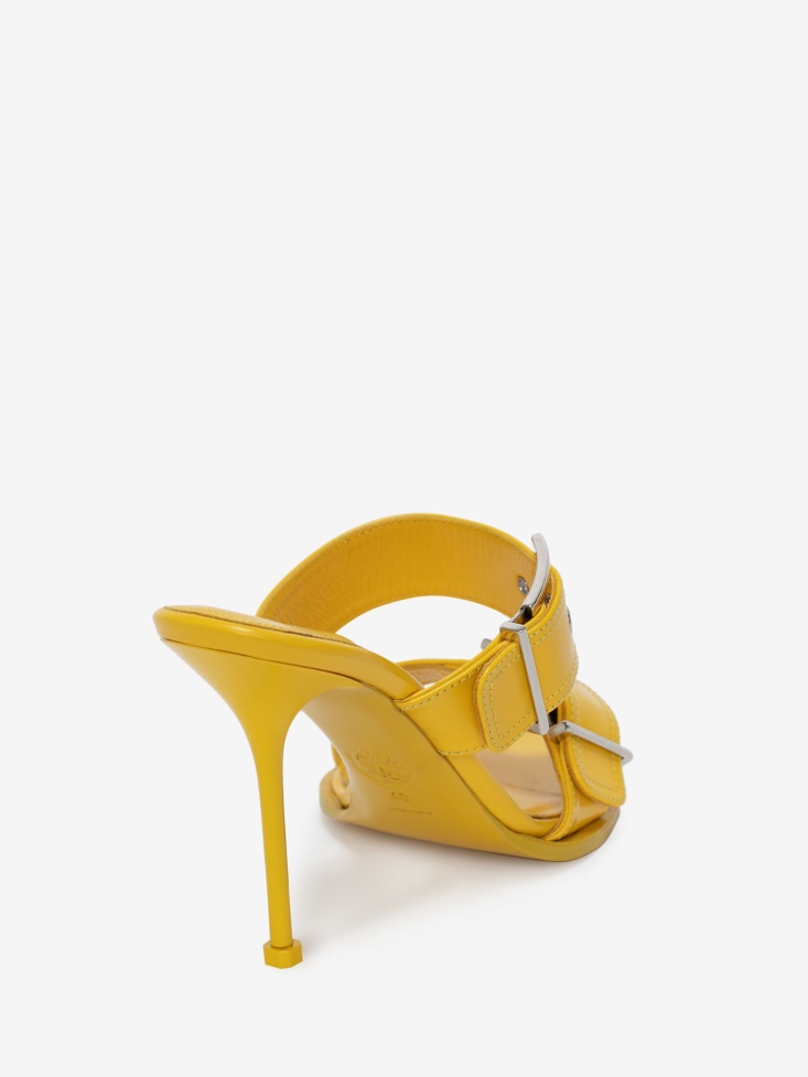 Fashion Alexander McQueen Pop Yellow Women's Double Buckle Punk Mule