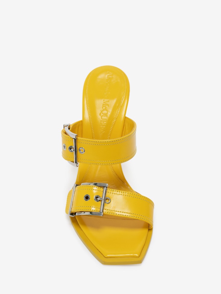Fashion Alexander McQueen Pop Yellow Women's Double Buckle Punk Mule