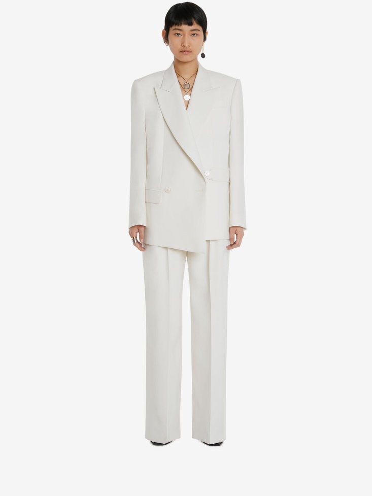 Women's Wool Wide Leg Trousers Fashion Alexander McQueen Ivory