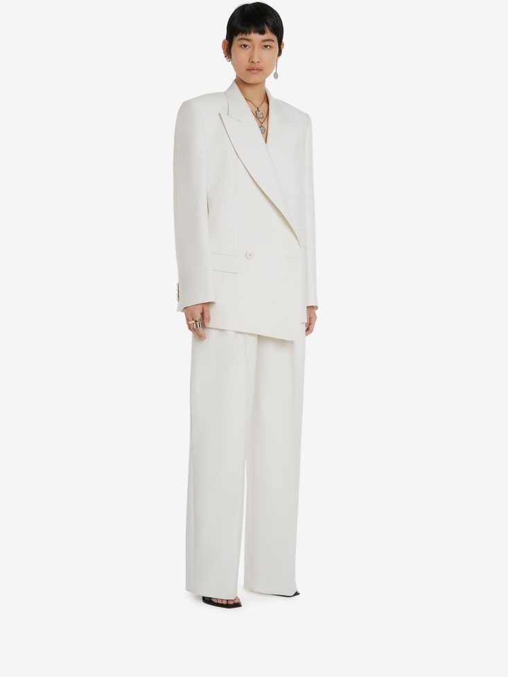 Women's Wool Wide Leg Trousers Fashion Alexander McQueen Ivory