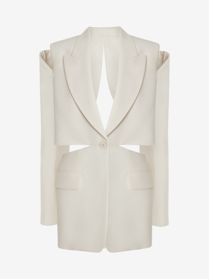 Fashion Alexander McQueen Ivory Women's Slashed Wool Jacket