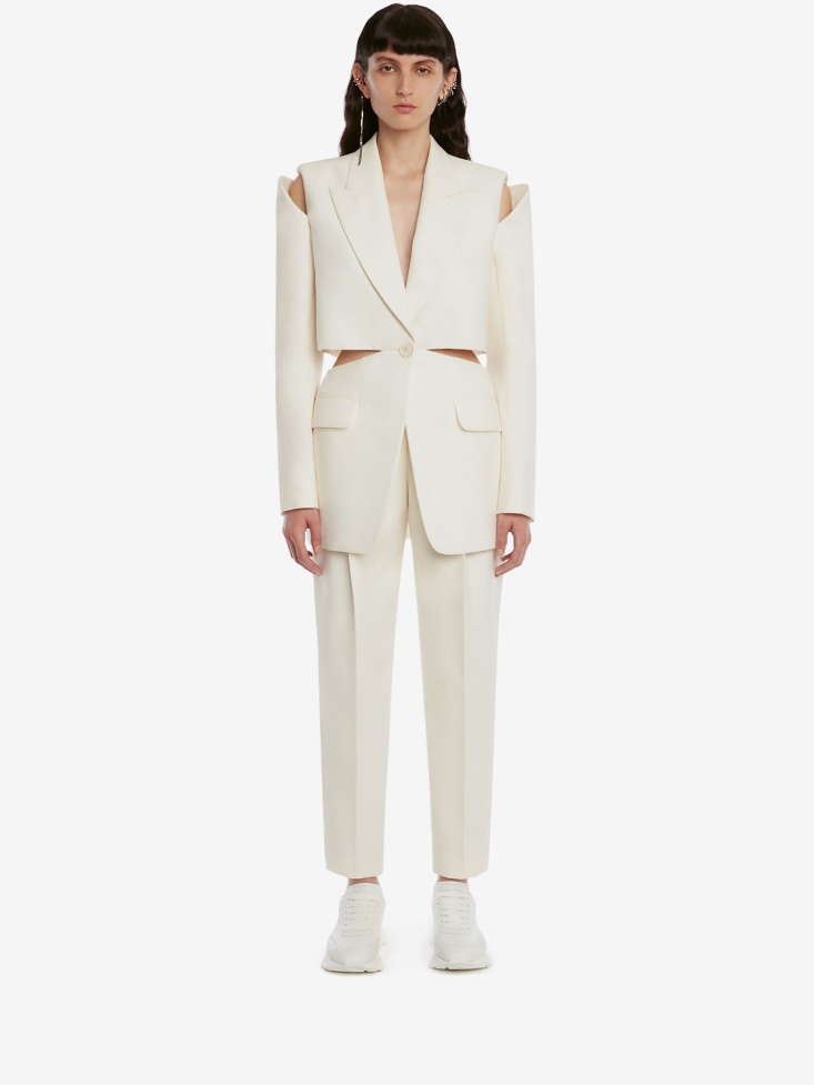 Fashion Alexander McQueen Ivory Women's Slashed Wool Jacket