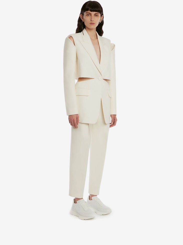 Fashion Alexander McQueen Ivory Women's Slashed Wool Jacket