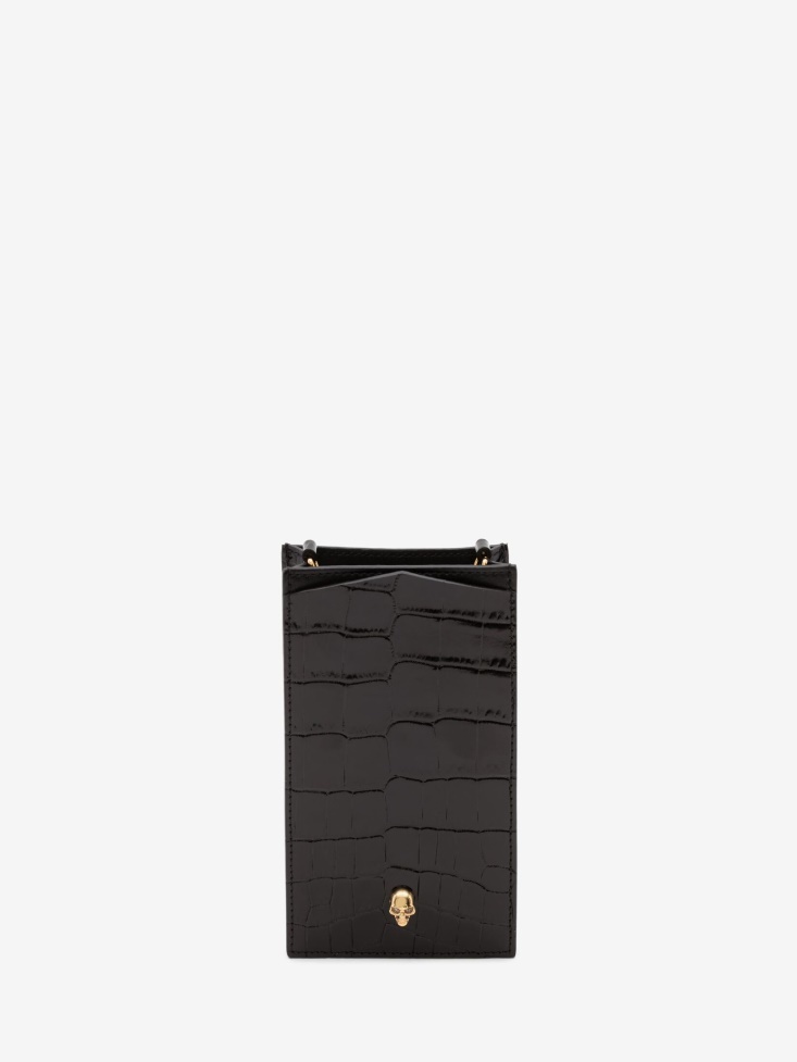 Women's Skull Phone Case With Chain Black Fashion Alexander McQueen