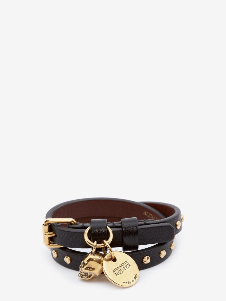 Men's Hammered Studs Double-Wrap Bracelet Fashion Alexander McQueen Black
