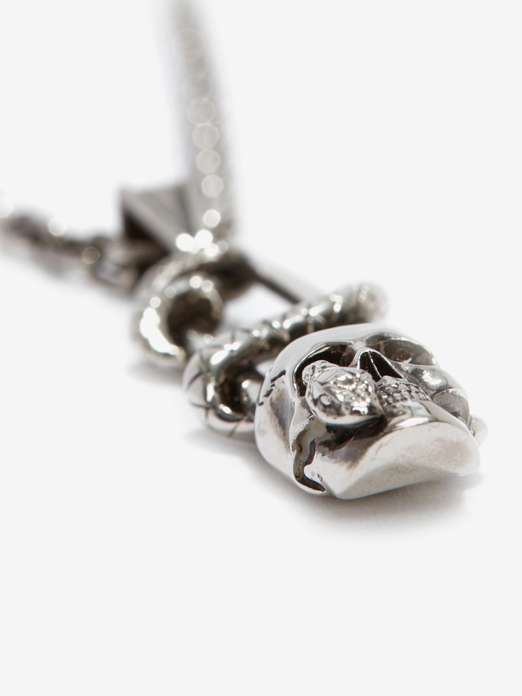 Antique Silver Men's Skull Safety Pin Necklace Fashion Alexander McQueen