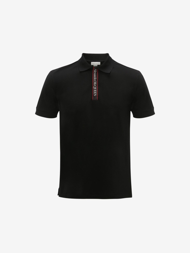 Black Fashion Alexander McQueen Men's Selvedge Logo Tape Polo