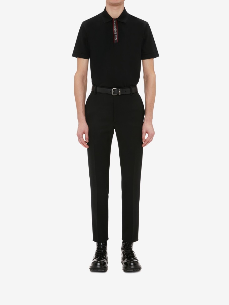 Black Fashion Alexander McQueen Men's Selvedge Logo Tape Polo
