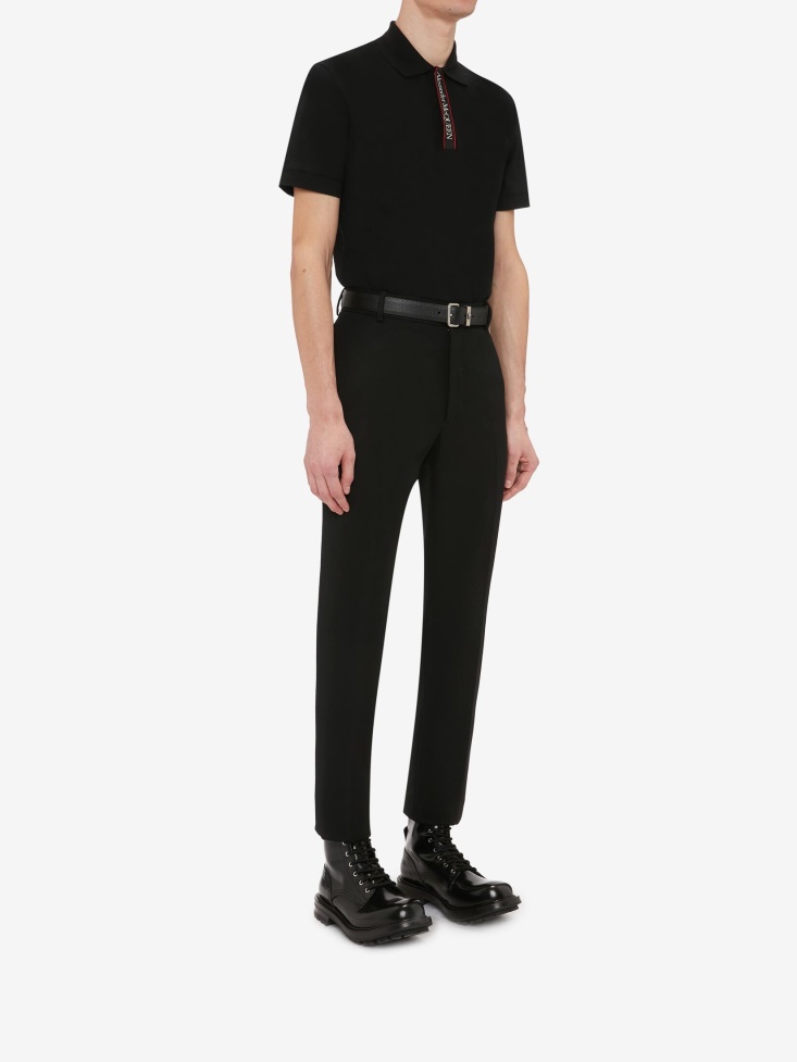 Black Fashion Alexander McQueen Men's Selvedge Logo Tape Polo