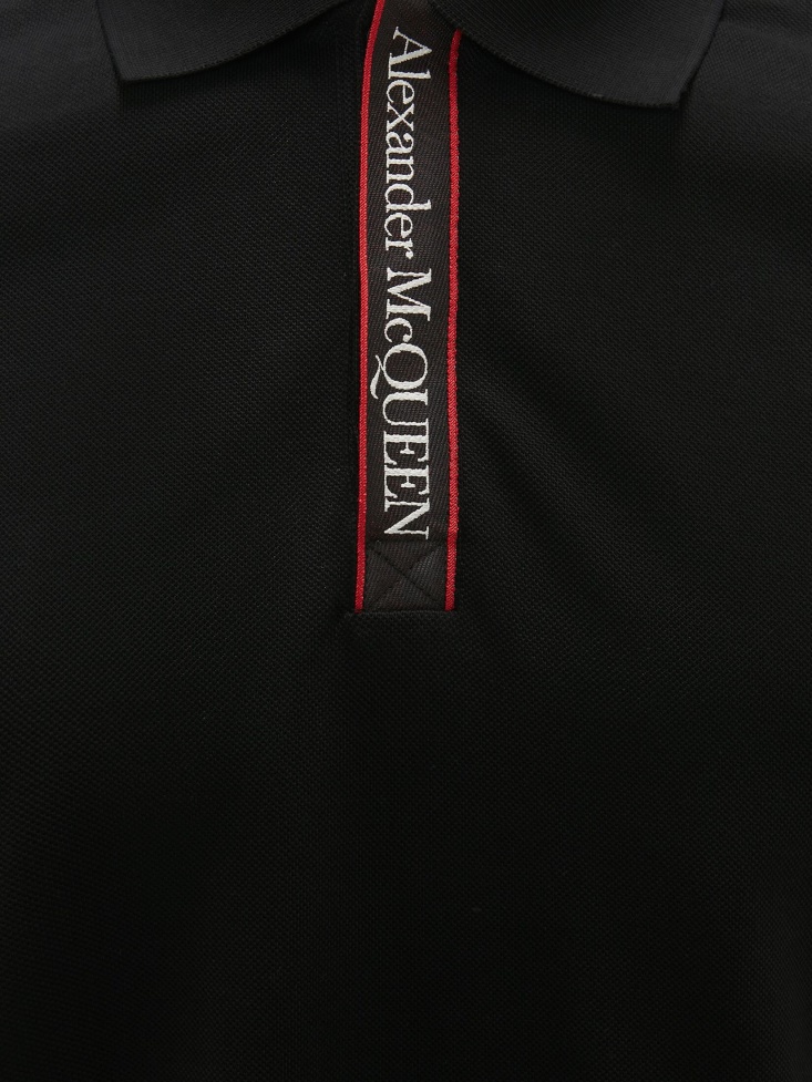 Black Fashion Alexander McQueen Men's Selvedge Logo Tape Polo