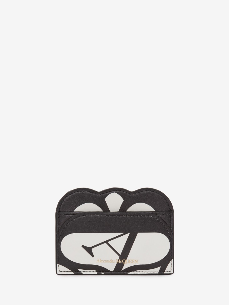 Fashion Alexander McQueen Women's Seal Logo Card Holder Ivory/Black