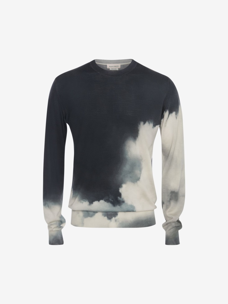 Ink/Ivory Men's Storm Sky Wool Silk Jumper Fashion Alexander McQueen