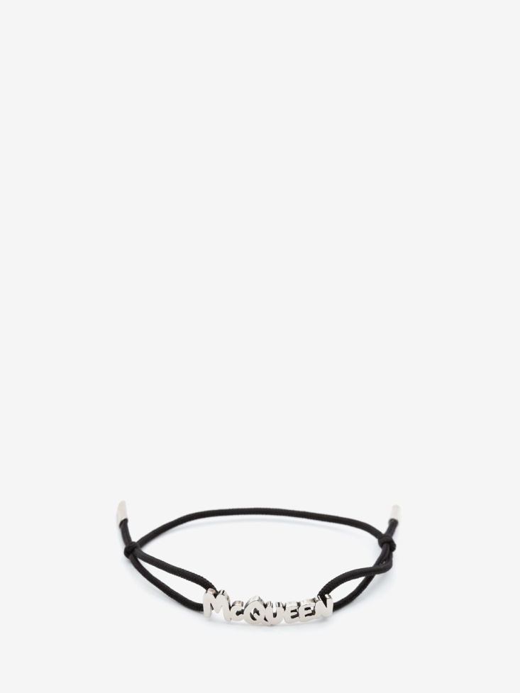 Black Fashion Alexander McQueen Men's in Graffiti Cut-Out Friendship Bracelet