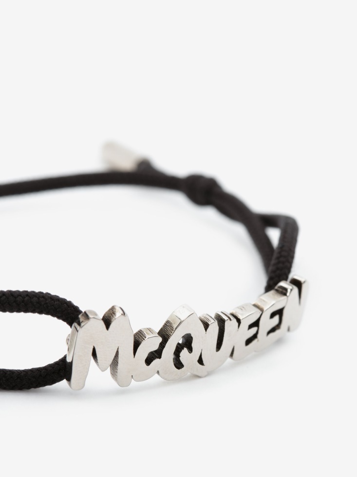 Black Fashion Alexander McQueen Men's in Graffiti Cut-Out Friendship Bracelet