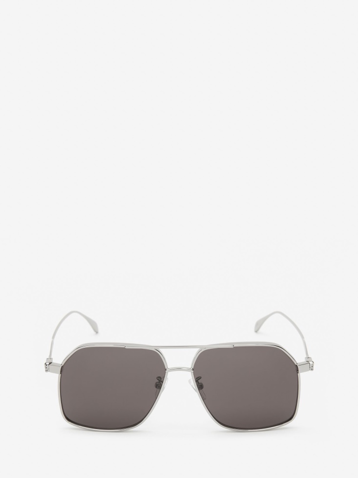 Fashion Alexander McQueen Men's Skull Angle Caravan Sunglasses Ruthenium